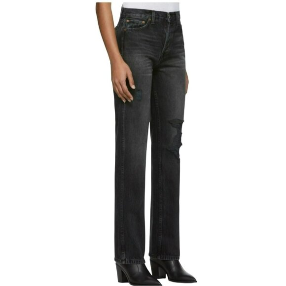 Re/Done Womens 26 Black High-Waist Straight-Leg Jeans - Picture 1 of 14
